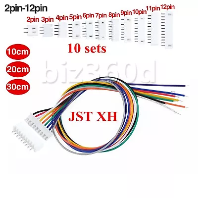 10 Sets 2-12 Pin Mini JST XH2.54mm 24AWG Wires Cable Connector 10cm 20cm 30cm • $7.08