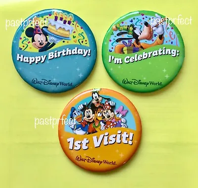 Disney World 3 Button 1st Visit Happy Birthday Mickey I’m Celebrating Goofy 2024 • $10.75