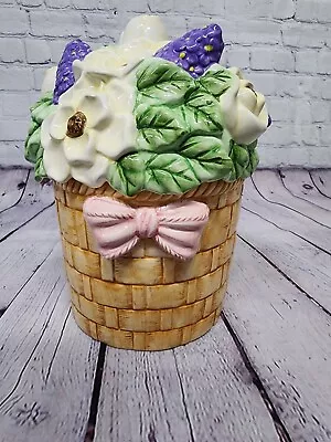 Vintage Spring Time Floral Basket Ceramic Cookie Jar Made In Taiwan • $45