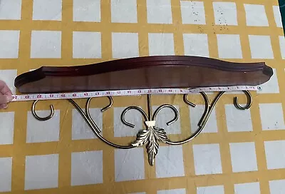 VTG Home Interior Metal & Wood  Wall Hanging Shelf Gold Brown Decor Shabby Chic  • $28.95