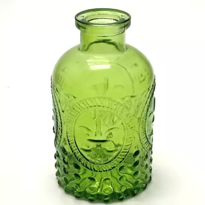 Clear Green Colored Glass Round Vintage Style Bottle / Vase With Cork H = 5.5 In • $14.75