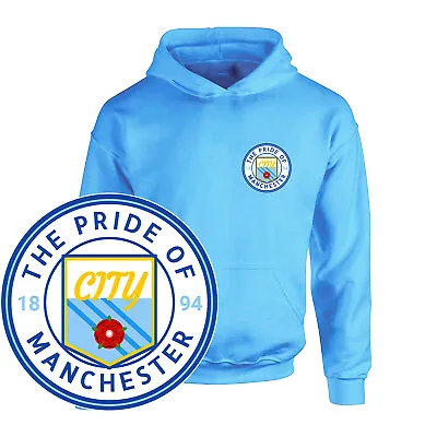 Childrens CITY Pride Of Manchester Fanmade Pocket Crest Hoodie Kids • £22.95
