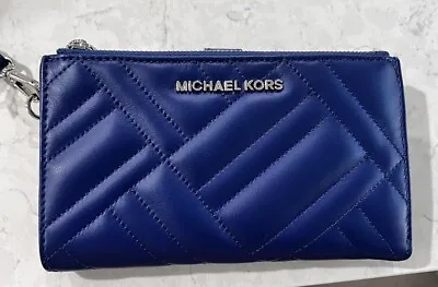 Michael Kors Black Double-Zip Peyton Wristlet Vegan Leather Cobalt New With Tags • $95
