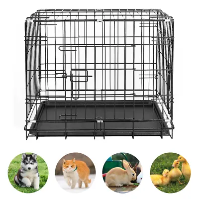 £36.99 • Buy PET Dog Cage Black Metal Tray Folding Puppy Crate Cat Carrier Dog Crate Kennel
