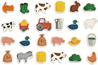 Janod - 24 Farm Magnets - Farm Animals - Wooden Toy - Magnetic Educational Game. • £12.95