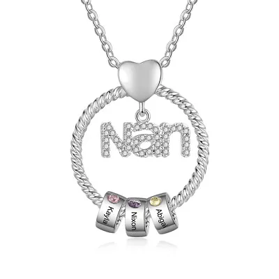 Circle Ring Interlocking Necklace For Nan Personalised Grandkids Name Birthstone • £19.19