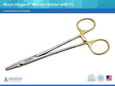 Mayo Hegar Needle Holder Driver 6 Inches With Tungsten Carbide ARTMAN • $9.99