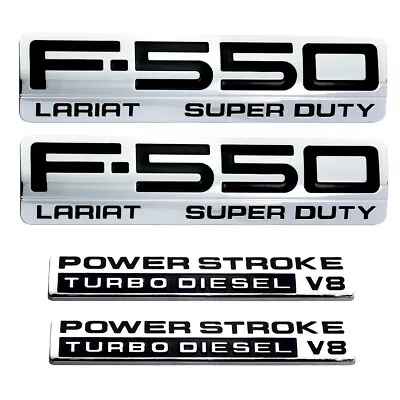 4x 04-08 F550 Lariat Super Duty PowerStroke V8 Fender Emblems Chrome Black • $60