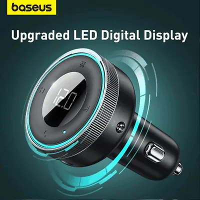 Baseus FM Transmitter Bluetooth5.0 Handsfree Dual USB Car Charger Adapter Player • $19.99