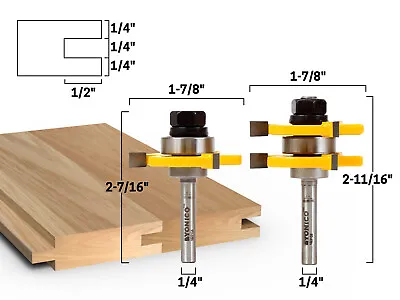 $38.95 • Buy 3/4  2 Bit Tongue And Groove Router Bit Set - 1/4  Shank - Yonico 15221q