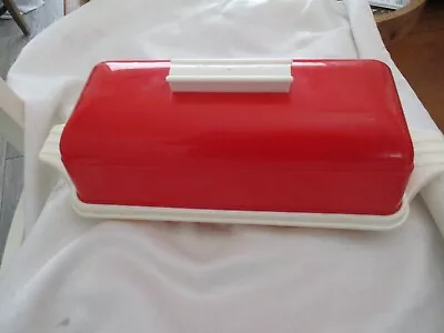 Vintage MCM Burrite Burroughs Art Deco Red Plastic  Los Angelos CA Bread Box • $49.99