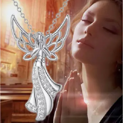 CRYSTAL CZ ANGEL FAIRY WINGS Pendant On 22  925 Sterling Silver Necklace Women • $13.97