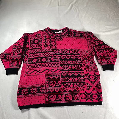 Vintage Stefano Sweater Womens One Size Red  Fair Isle Nordic Holidays Top 90s • $19.99