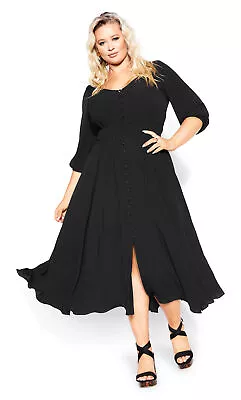$70 • Buy City Chic Womens Plus Size Zadie Midi Dress 3/4 Sleeves V-Neck - Black