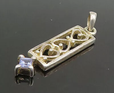 925 Sterling Silver - Vintage Tanzanite Petite Love Hearts Pendant - PT19053 • $25.55