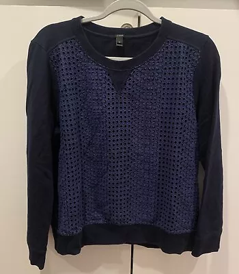 J.Crew Women’s XL Sweatshirt Top Navy Eyelet French Terry Long Sleeve Pullover • $22