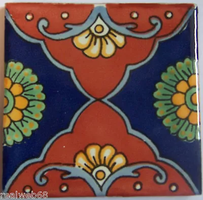 C308 - Mexican Handmade Talavera Clay Tile Folk Art 4x4   Handpainted • $1.79