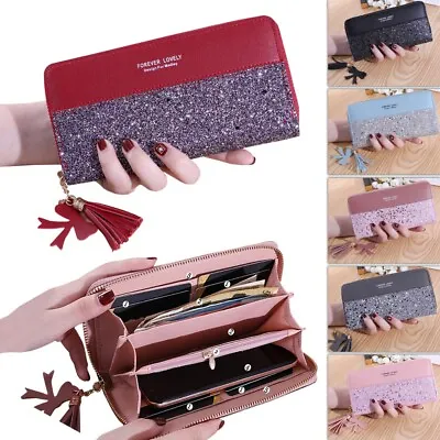 £6.99 • Buy Ladies Glitter Wallet Long Zip Purse Card Phone Holder Case Women Clutch Handbag