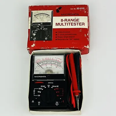 Vintage Micronta 8 Range Multitester Model 22-212 Box + Manual + Leads Tested • $18.99