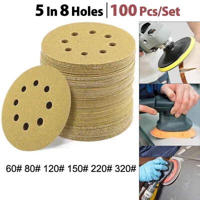 5 Inch Sanding Discs 60-320 Grit Hook Loop 8-Hole Sandpaper Orbital Sander Paper • $18.98