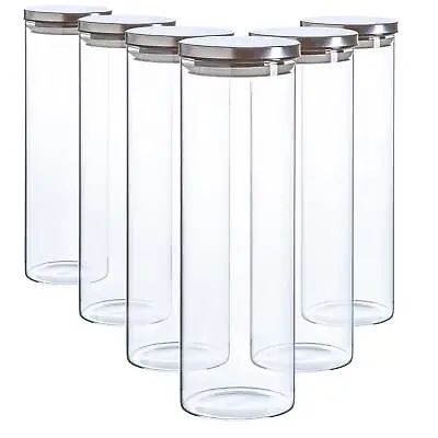 £26.98 • Buy 6x Glass Storage Jars With Metal Lids Kitchen Food Storage 2 Litre Silver
