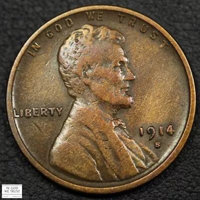 1914 S Lincoln Wheat Copper Cent 1C - Obverse Cleaning • $29