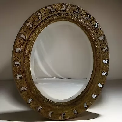 Antique Victorian Oval Wall Mirror Gold Gilt Gesso Beveled Glass Carved Wood • $139