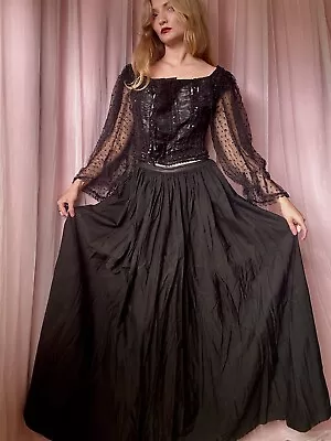 1800s Victorian Mourning Black Olive Full Sweep Skirt • $199