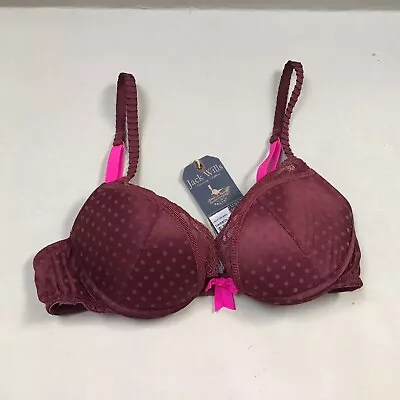 £20 • Buy Jack Wills Bra Padded Underwired Damson Dot 32B Cotton Silk Mix Lace Trim New