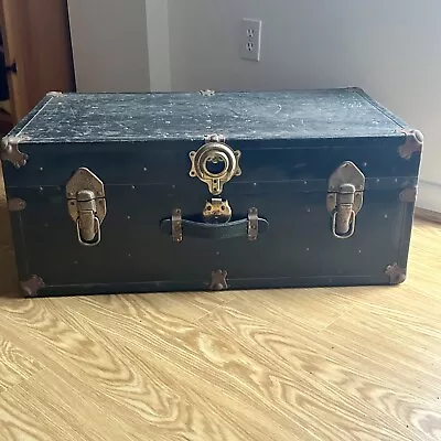 Antique Vintage Eagle Lock Company Steamer Trunk Chest Old Luggage Brass Metal • $110