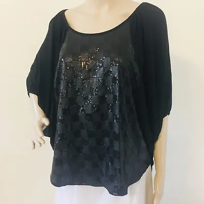 $29.95 • Buy VaVa By Joy Han S SMall 4 6 8 10  Black JAMES Tunic TOP Sequined Stretch Jersey 