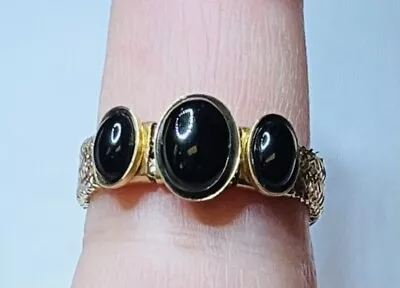 14k Yellow Gold Mesh Stretch Band Ring Onyx Stone Fits Size’s 6-7.5 1.6g • $95