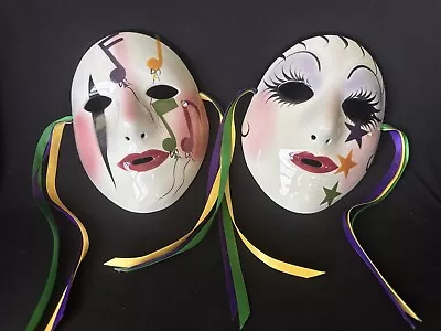 Vintage Jester & Clown Mardi Gras Ceramic Hanging Mask New Orleans Fancy Faces • $37