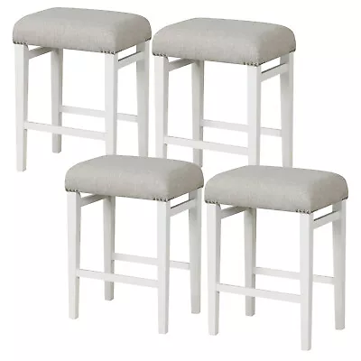 Set Of 4 Bar Stools Backless Counter Height Kitchen Chairs W/ Wooden Legs Gray • $175.99