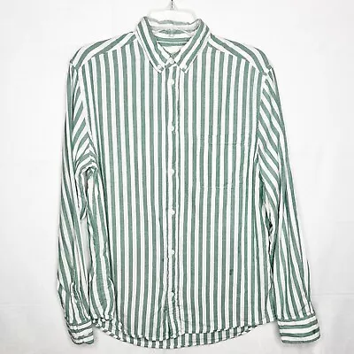 H&M LOGG Label Of Graded Goods Long-Sleeve Green Striped Button Down Men's M • $20.38