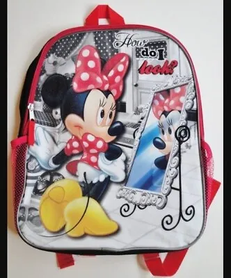 MINNIE Mouse Backpack NEW Sparkly Full Size Canvas Book Bag Tote Disney Mickey • $22.99