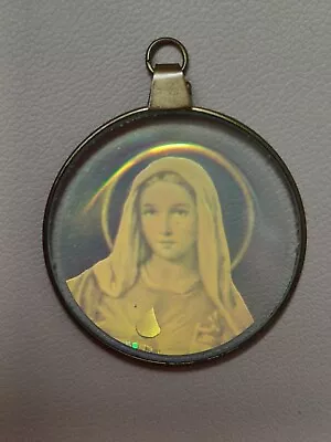 Vintage Rare Retro Glass Hologram Art 3D Virgin Mary Pendant 1980s Collection • £96.51