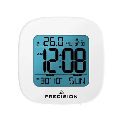 Precision AP058 Radio Controlled LCD Backlit Temperature Alarm Clock WHITE • £10.50