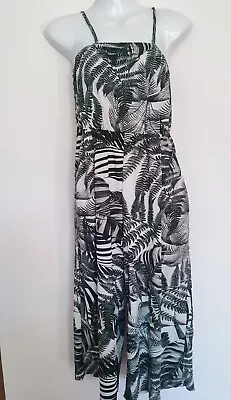 Tropical PLAYSUIT  Jumpsuit  VGC Summer Holiday Beach Chroped Leg Size 6 VGC • £4.82