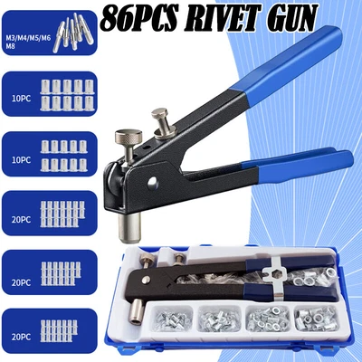 £14.99 • Buy 86pcs Threaded Nut Riveter Gun M3-M8 Insert Tool Riveter Rivnut Nutsert Kit