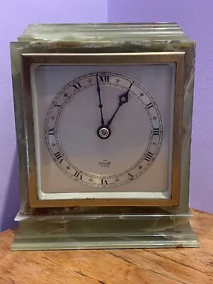 Art Deco Vintage An Elliott England Green Onyx 8 Day Mantle Clock • $105.79