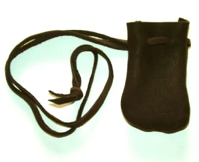 Medicine Bag Smooth Top Grain Leather 2.5 X3.5   32  L Drawstring BLACK • $11.95