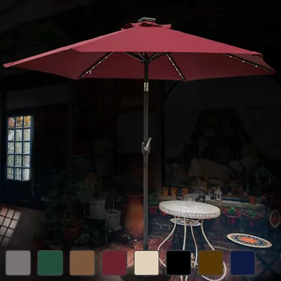 2.5M/2.7M Solar LED Lights Garden Parasol Sun Shade Patio Umbrella W/ Crank Tilt • £65.97