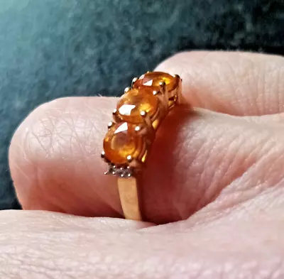 9ct Gold Mandarin Garnet & Zircon Ring - Size N To O • £59