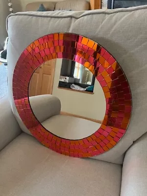 Ikea Tranby Round Mosaic Mirror Red Orange 19.5 Diameter  • $39.95