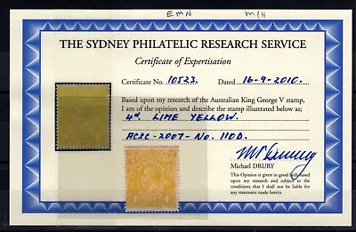 Australia KGV Heads Lemon/Lime With Drury Certificate • $99.99