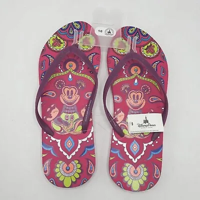 Disney Parks Womens Mickey Mouse Pink Boho Paisley Flip Flops Size 10 Sandals • $9.95