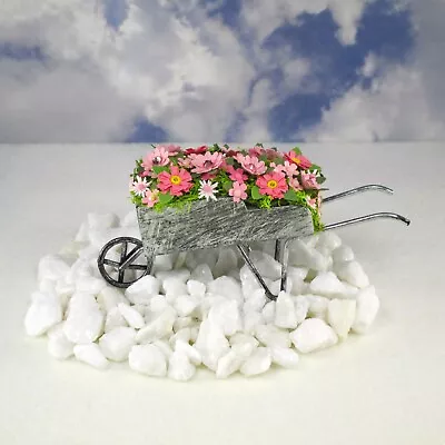 WMH Dollhouse Miniature /Fairy Garden Wheelbarrow With Handmade Flowers - Pink • $12.99