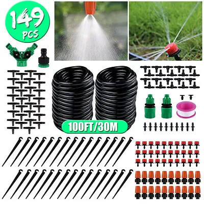 100ft Drip Irrigation System Garden Plant Self Watering Hose Micro Sprinkler Kit • $17.99