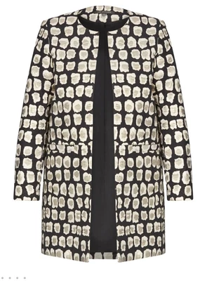 $25 • Buy LIZ JORDAN Longline Jacquard Jacket Sz 10 12 14 Silver Black Check $169 NEW